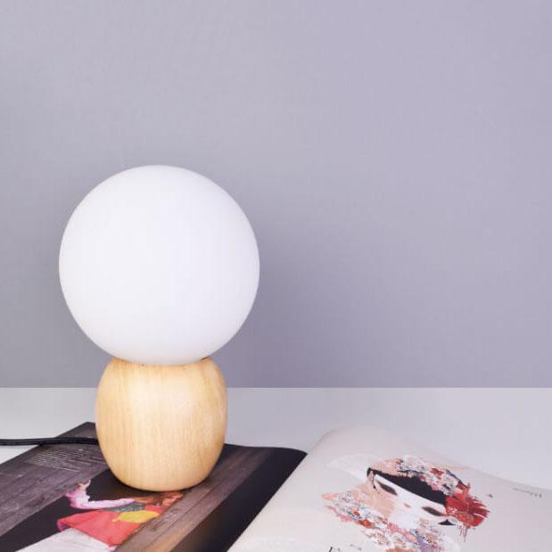 Nordic Wood Table Lamp | Bedroom Living Room | Milk White Glass Orb | 1-Light | Modern | Lologe