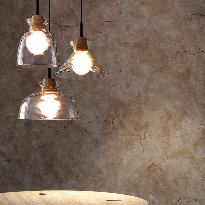 Pendant Light for Kitchen Island | Clear Rippled Glass Shade | 1-Light Nordic | Lologe
