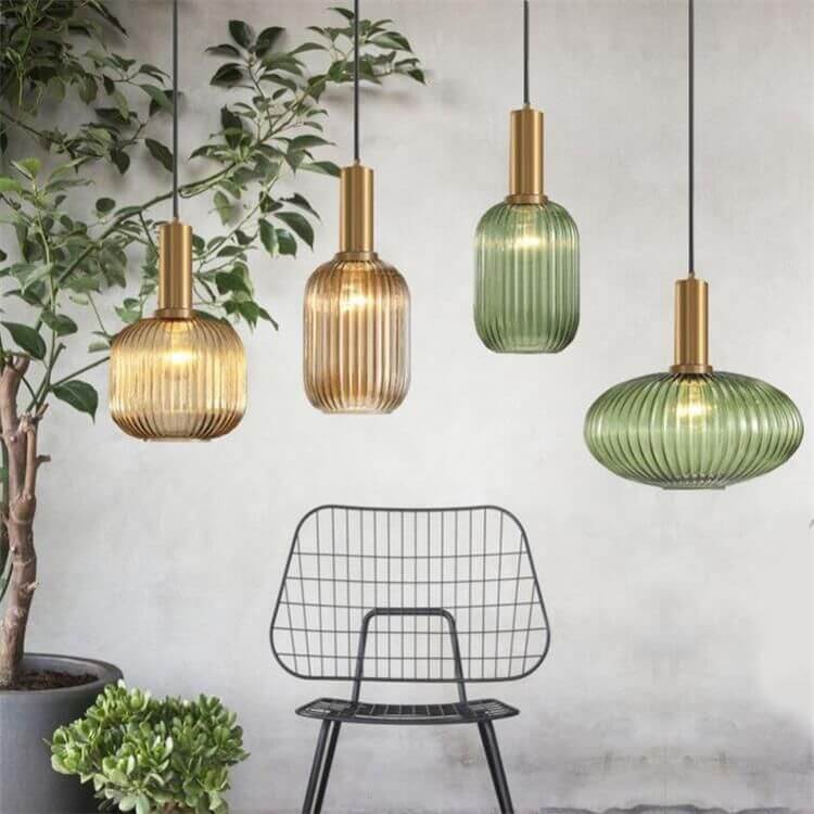Glass Lantern Pendant Light | Dining Room Striped Glass Modern Minimalist | Lologe