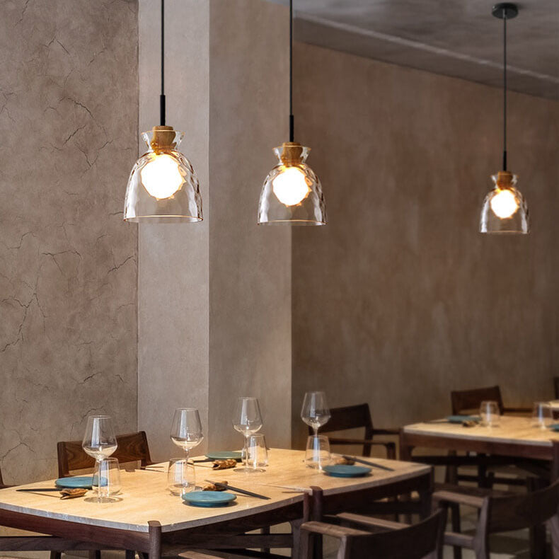 Pendant Light for Kitchen Island | Clear Rippled Glass Shade | 1-Light Nordic | Lologe