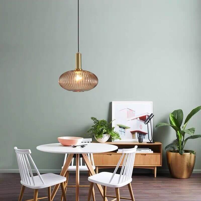 Glass Lantern Pendant Light | Dining Room Striped Glass Modern Minimalist | Lologe