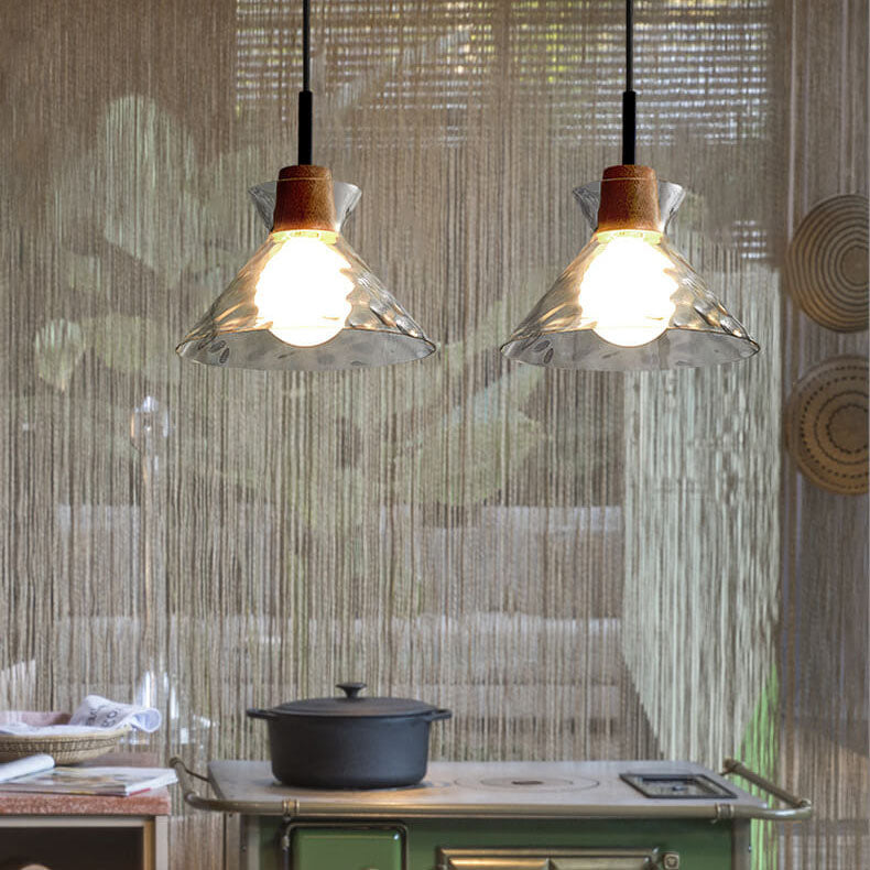 Pendant Light for Kitchen Island | Clear Rippled Glass Shade | 1-Light Nordic | Lologe