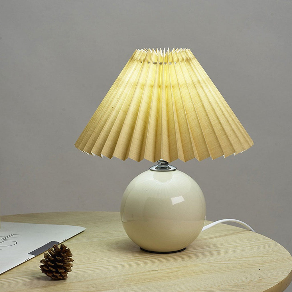 Table Lamp Bedroom Ceramic Pleated Shade | Minimalist Design | Lologe
