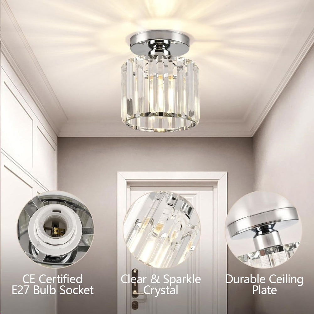 Crystal Silver Ceiling Light | Hallway | Flush Mount | Crystal Shade | Modern Glam Style | Round | Lologe