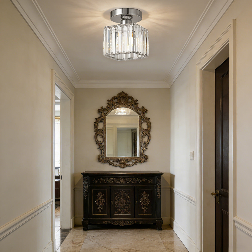 Crystal Silver Ceiling Light | Hallway | Flush Mount | Crystal Shade | Modern Glam Style | Round | Lologe