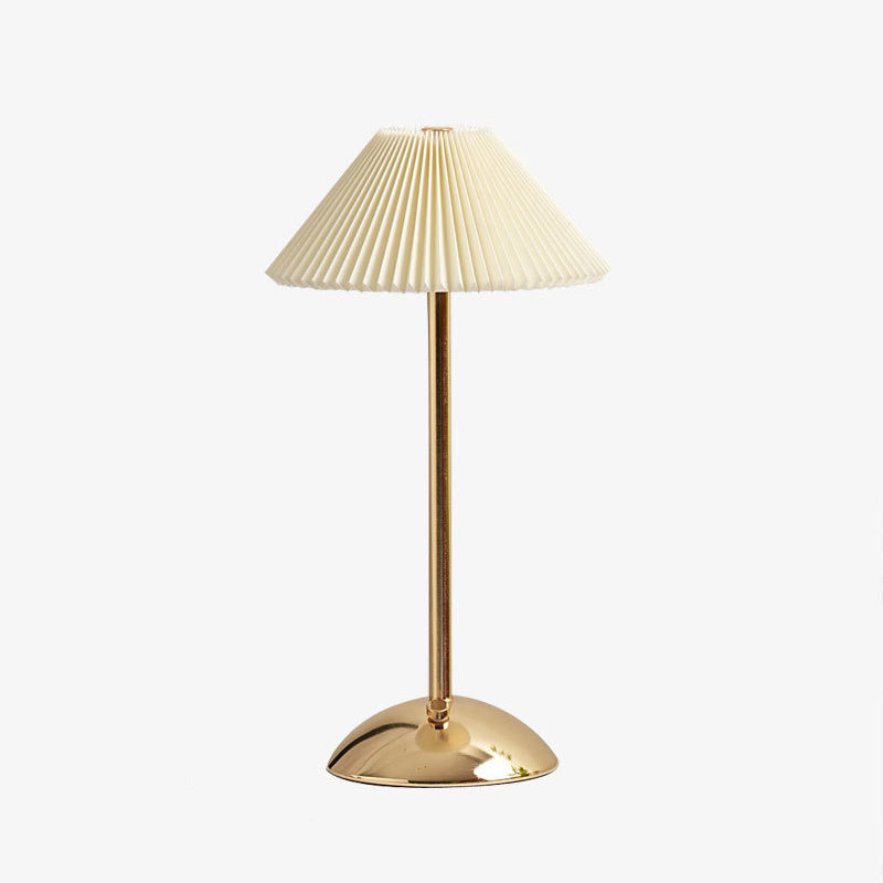Scandinavian Rechargeable Table Lamp | Iron Fabric Conic Pleated Shade | Bedside | Modern | Lologe