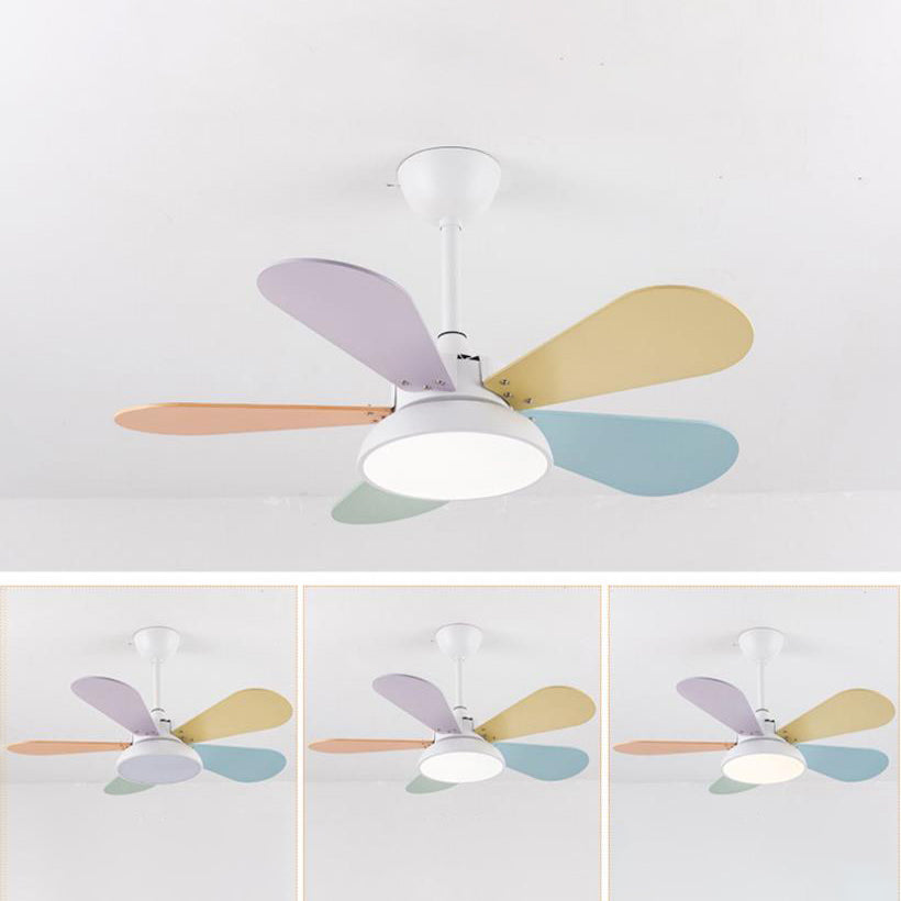 LED Ceiling Fan Light | For Kids Room | Colorful Round Blade | Semi-Flush Mount | Lologe