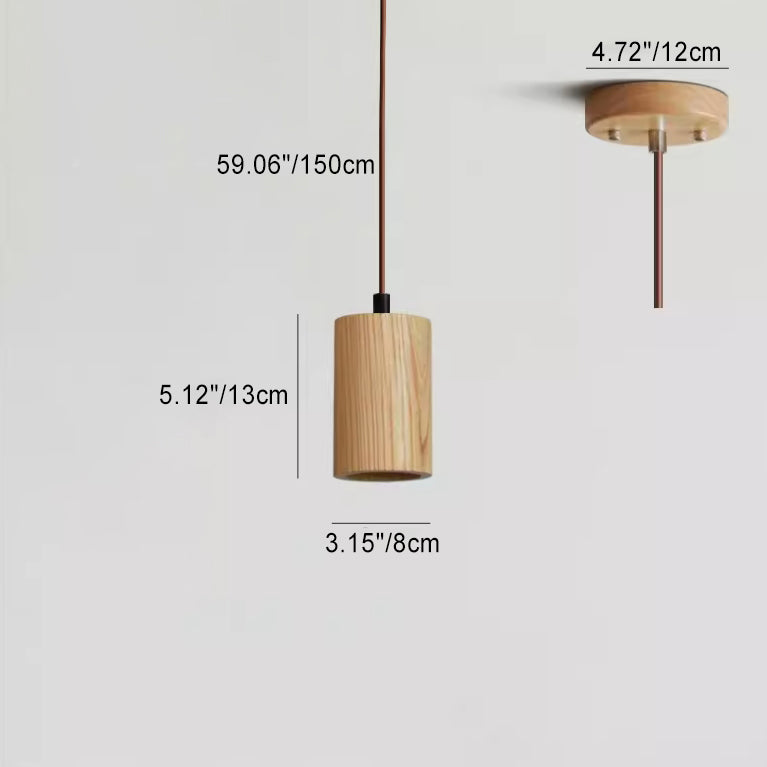 Wooden Cylinder Pendant Light | Kitchen Island Minimalist 1-Light Fixture | Lologe