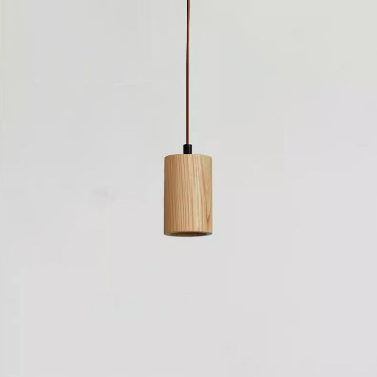 Wooden Cylinder Pendant Light | Kitchen Island Minimalist 1-Light Fixture | Lologe