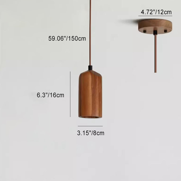 Wooden Cylinder Pendant Light | Kitchen Island Minimalist 1-Light Fixture | Lologe