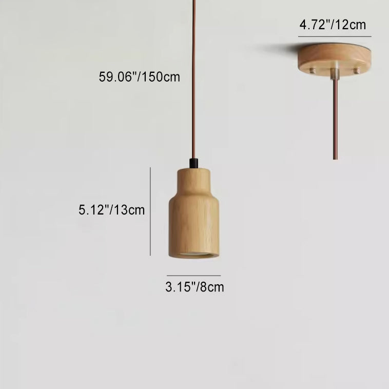 Wooden Cylinder Pendant Light | Kitchen Island Minimalist 1-Light Fixture | Lologe