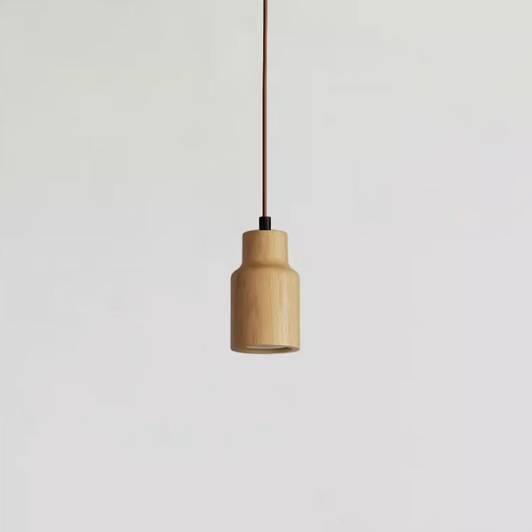 Wooden Cylinder Pendant Light | Kitchen Island Minimalist 1-Light Fixture | Lologe