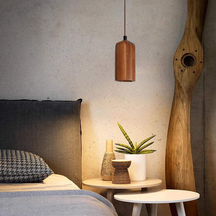 Wooden Cylinder Pendant Light | Kitchen Island Minimalist 1-Light Fixture | Lologe
