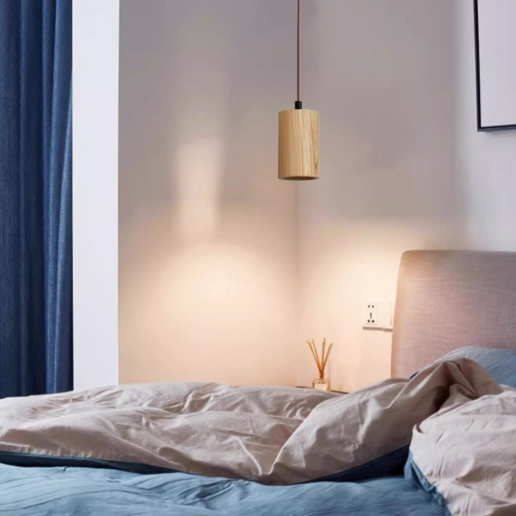 Wooden Cylinder Pendant Light | Kitchen Island Minimalist 1-Light Fixture | Lologe