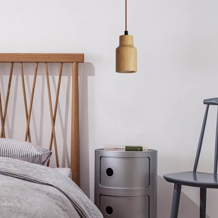 Wooden Cylinder Pendant Light | Kitchen Island Minimalist 1-Light Fixture | Lologe