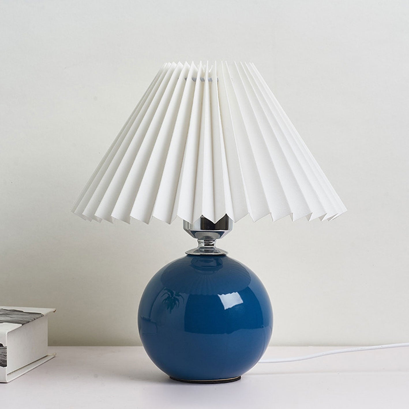 Table Lamp Bedroom Ceramic Pleated Shade | Minimalist Design | Lologe
