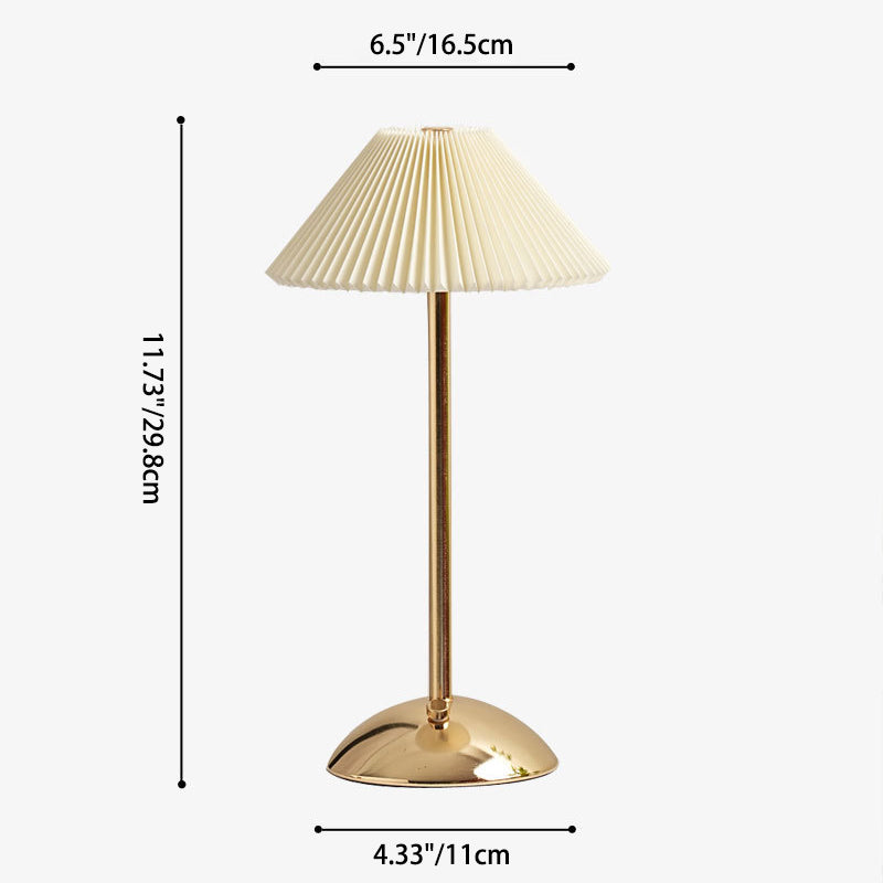 Scandinavian Rechargeable Table Lamp | Iron Fabric Conic Pleated Shade | Bedside | Modern | Lologe