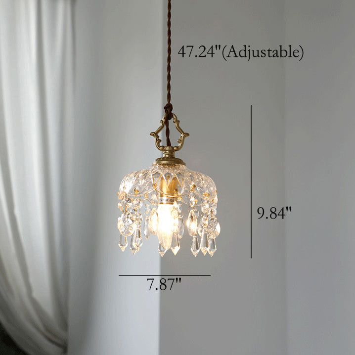 Crystal Pendant Light | Dining Room | Vintage Floral Glass Shade | Gold Finish | Lologe