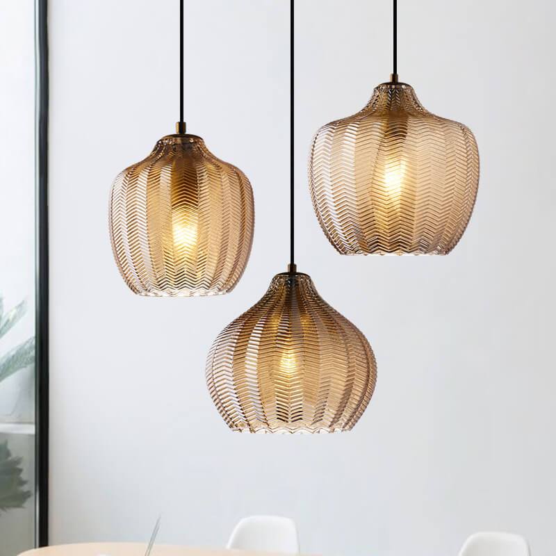 Glass Pendant Light for Dining Room | Textured Wavy Glass Modern Barrel Design | Lologe