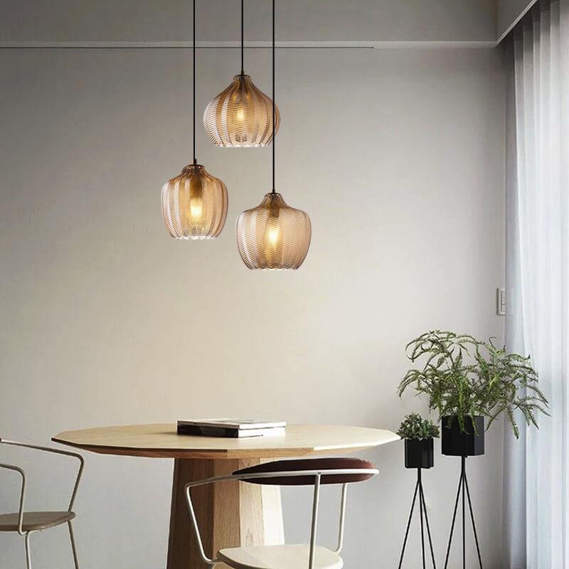 Glass Pendant Light for Dining Room | Textured Wavy Glass Modern Barrel Design | Lologe
