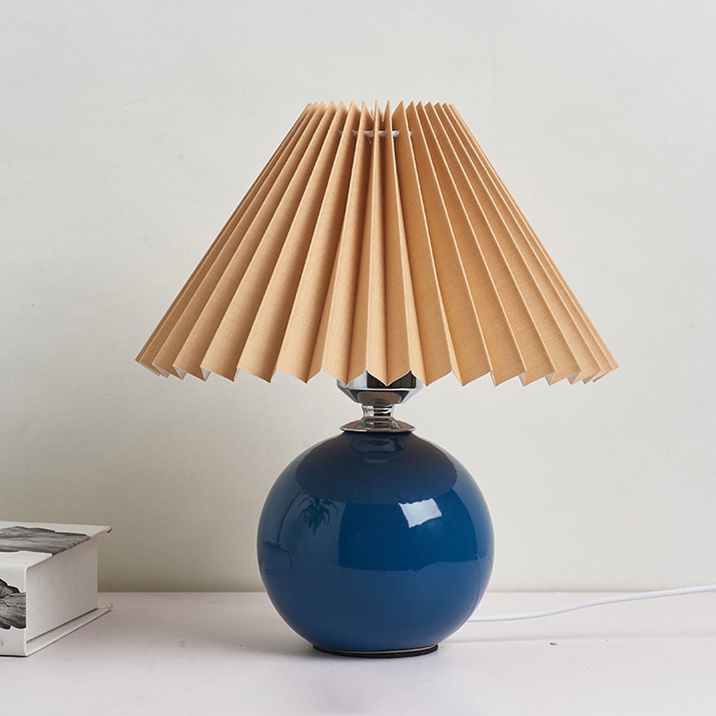 Table Lamp Bedroom Ceramic Pleated Shade | Minimalist Design | Lologe