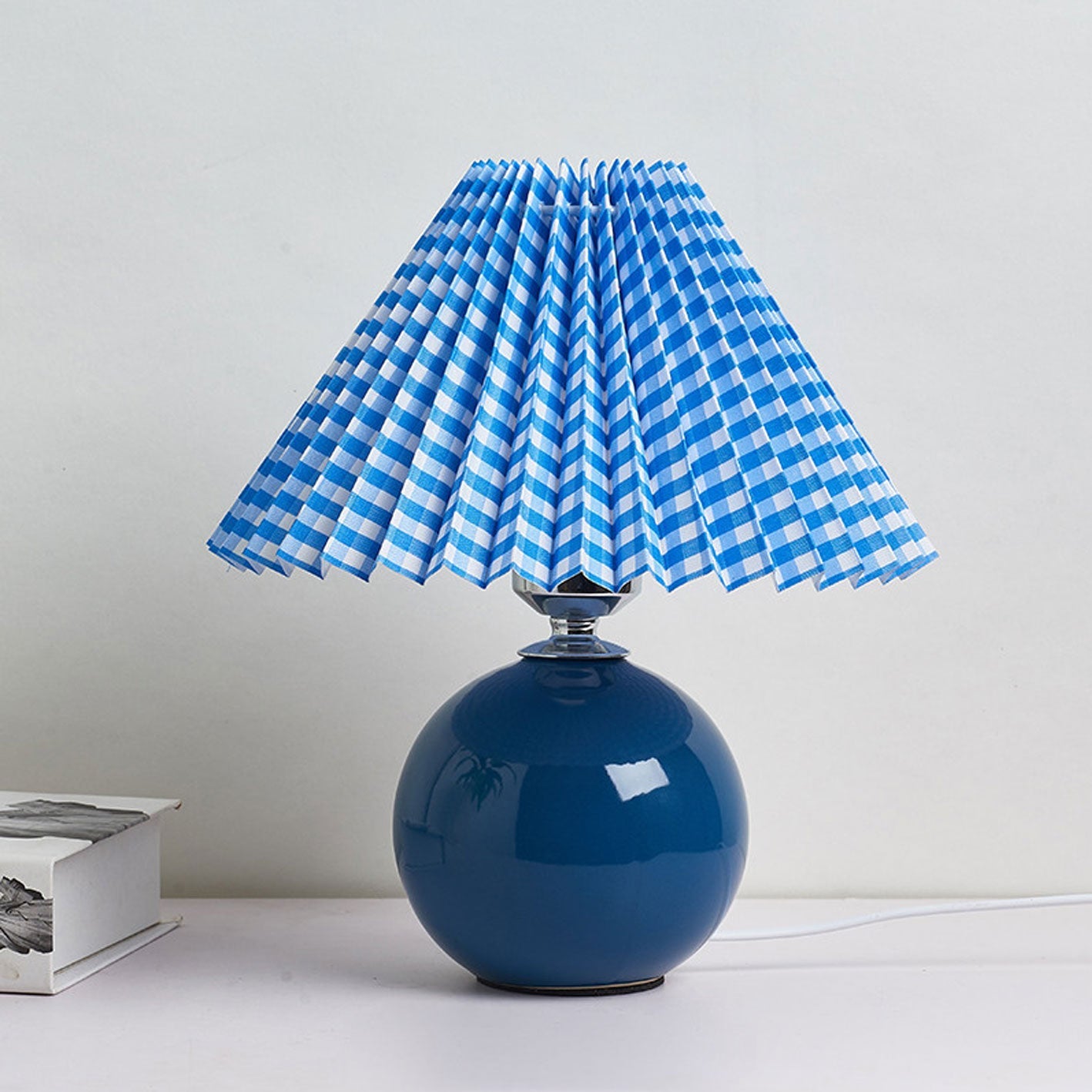 Table Lamp Bedroom Ceramic Pleated Shade | Minimalist Design | Lologe