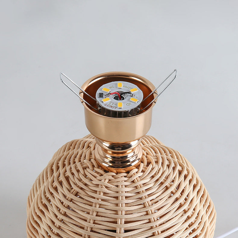 Nordic Rattan Table Lamp | Bedroom | Pleated Fabric Shade | LED | Modern Contemporary Design | Lologe