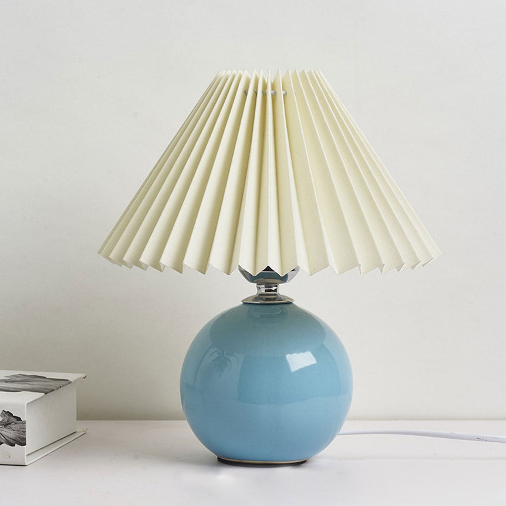 Table Lamp Bedroom Ceramic Pleated Shade | Minimalist Design | Lologe