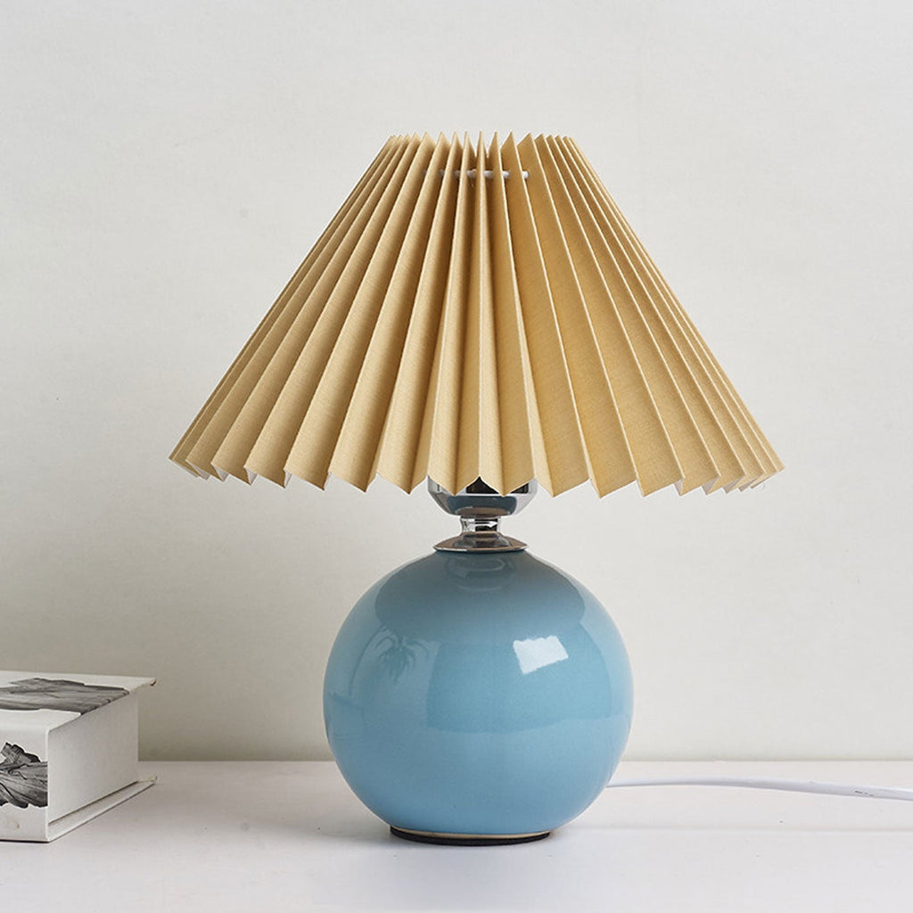 Table Lamp Bedroom Ceramic Pleated Shade | Minimalist Design | Lologe