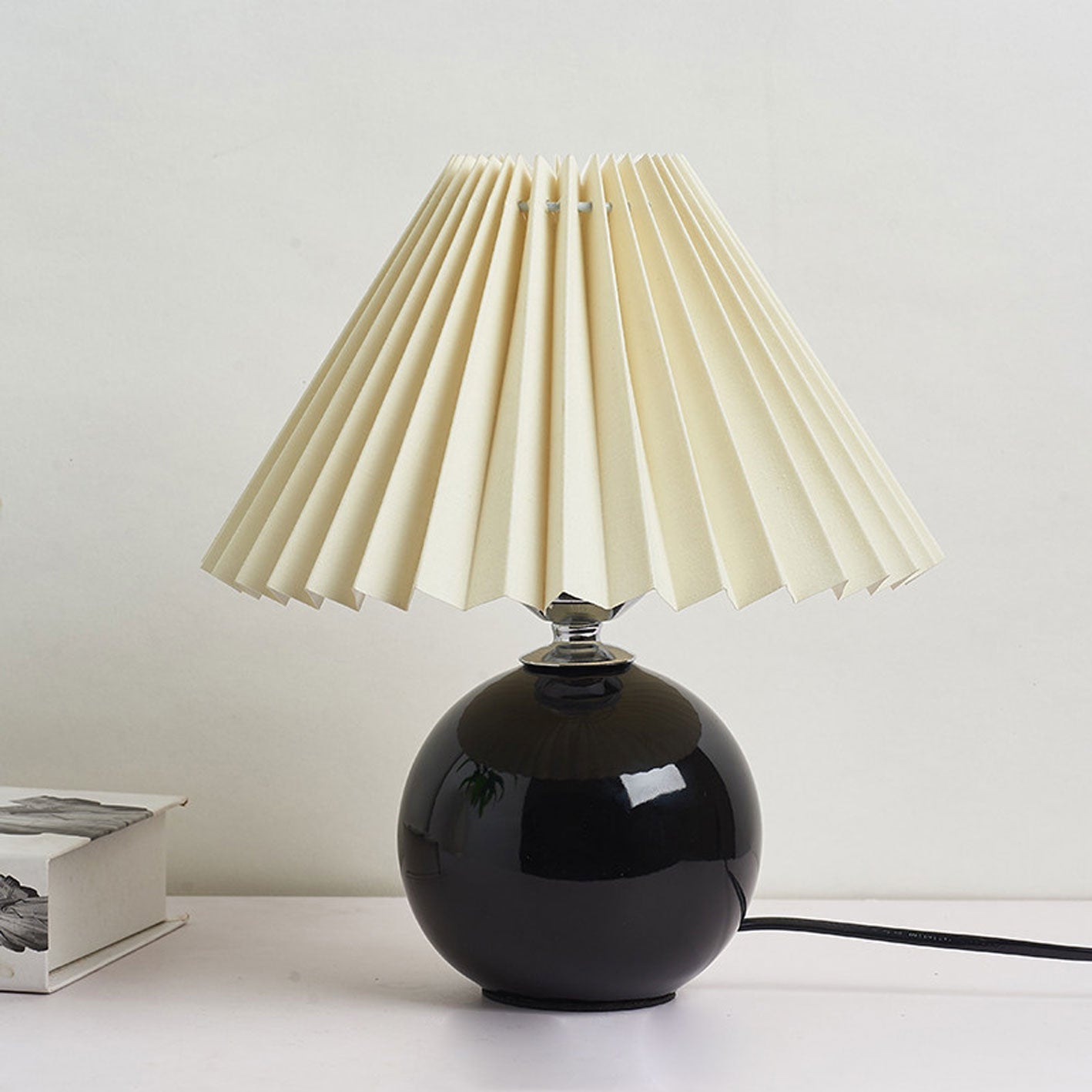 Table Lamp Bedroom Ceramic Pleated Shade | Minimalist Design | Lologe