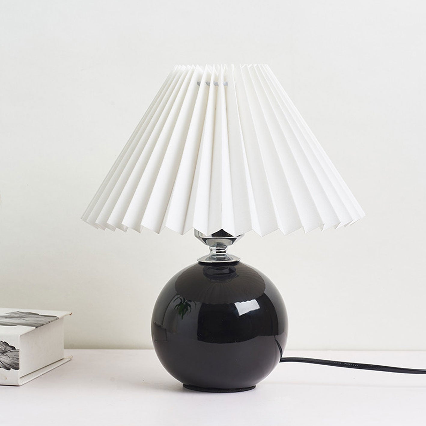 Table Lamp Bedroom Ceramic Pleated Shade | Minimalist Design | Lologe