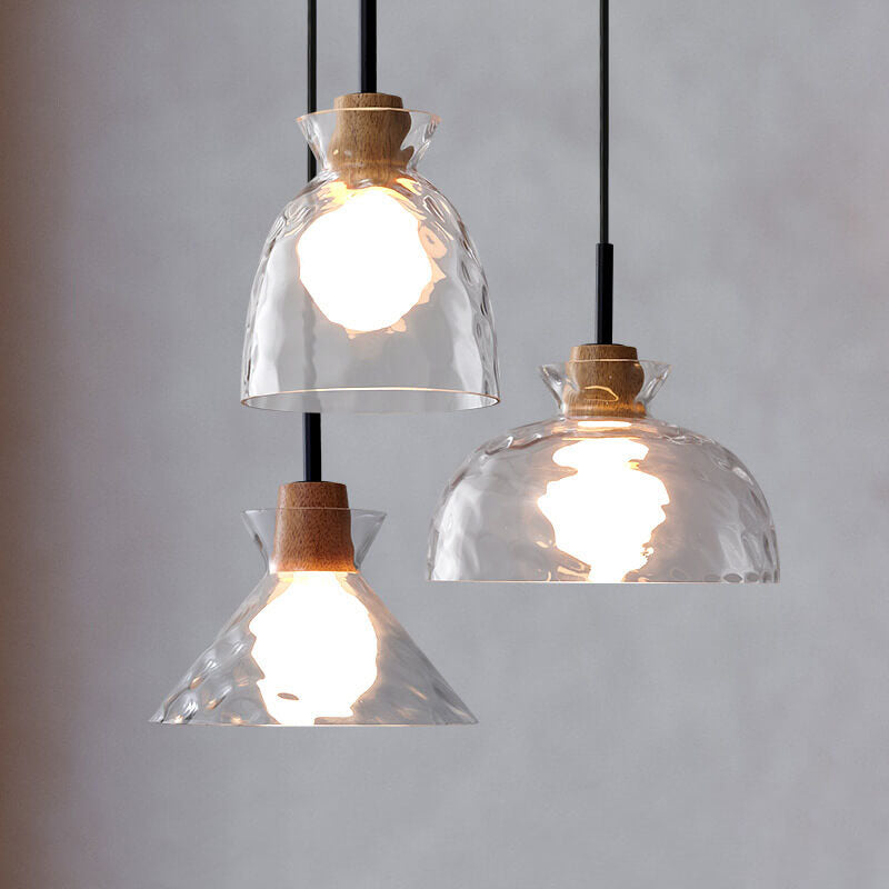 Pendant Light for Kitchen Island | Clear Rippled Glass Shade | 1-Light Nordic | Lologe