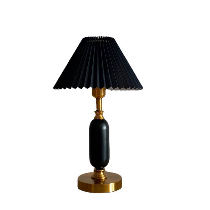 Retro Pleated Shade Table Lamp | Column Base Bedroom Accent Light | Lologe
