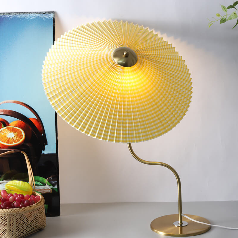 Retro Table Lamp for Bedroom | Pleated Fabric Shade Decorative Lighting | Lologe