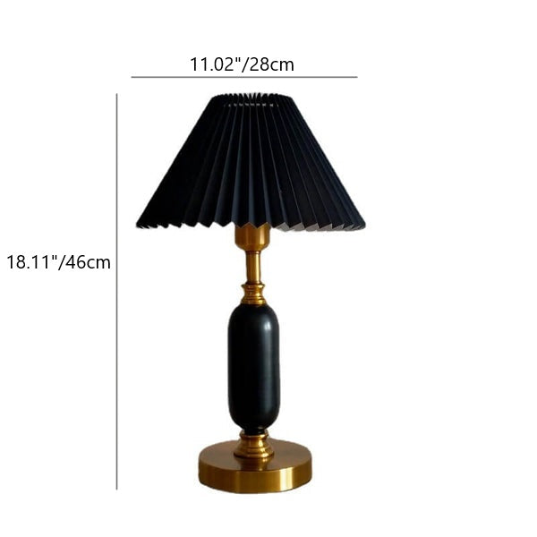 Retro Pleated Shade Table Lamp | Column Base Bedroom Accent Light | Lologe
