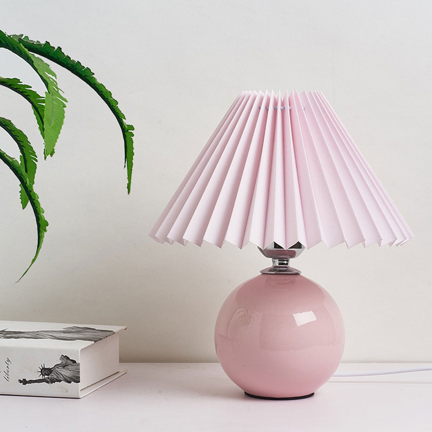 Table Lamp Bedroom Ceramic Pleated Shade | Minimalist Design | Lologe