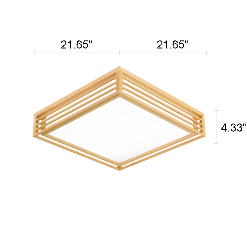 Square LED Flush Mount Ceiling Light | Solid Wood Japanese Tatami | Nordic Style | Lologe