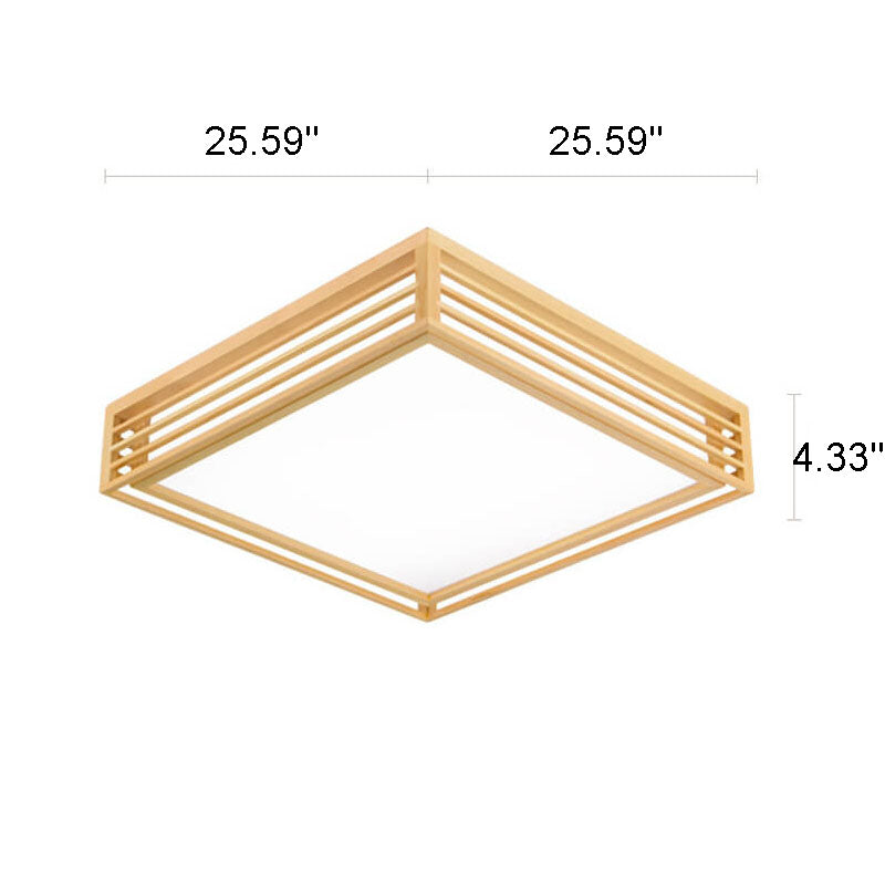 Square LED Flush Mount Ceiling Light | Solid Wood Japanese Tatami | Nordic Style | Lologe