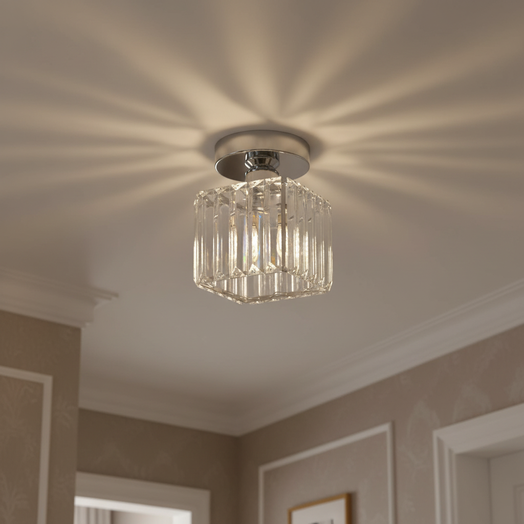 Crystal Silver Ceiling Light | Hallway | Flush Mount | Crystal Shade | Modern Glam Style | Round | Lologe