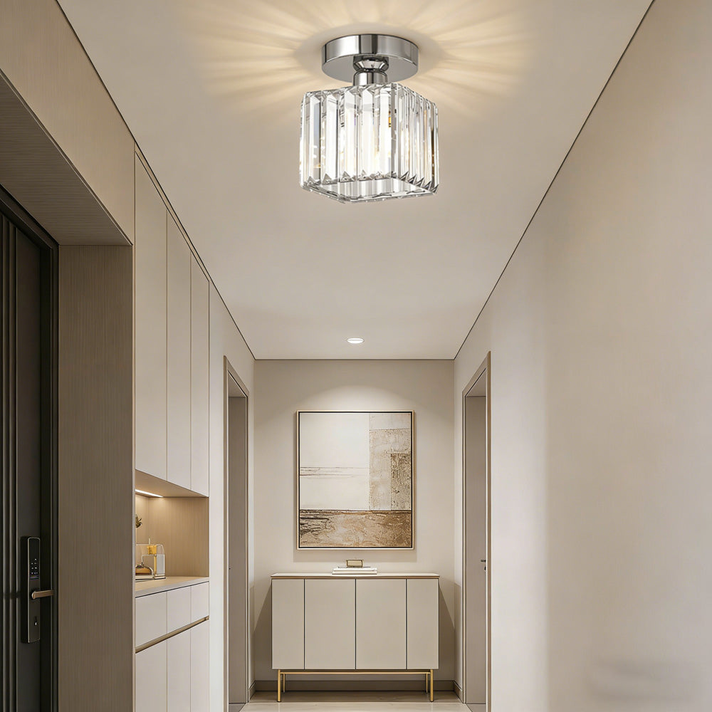 Crystal Silver Ceiling Light | Hallway | Flush Mount | Crystal Shade | Modern Glam Style | Round | Lologe