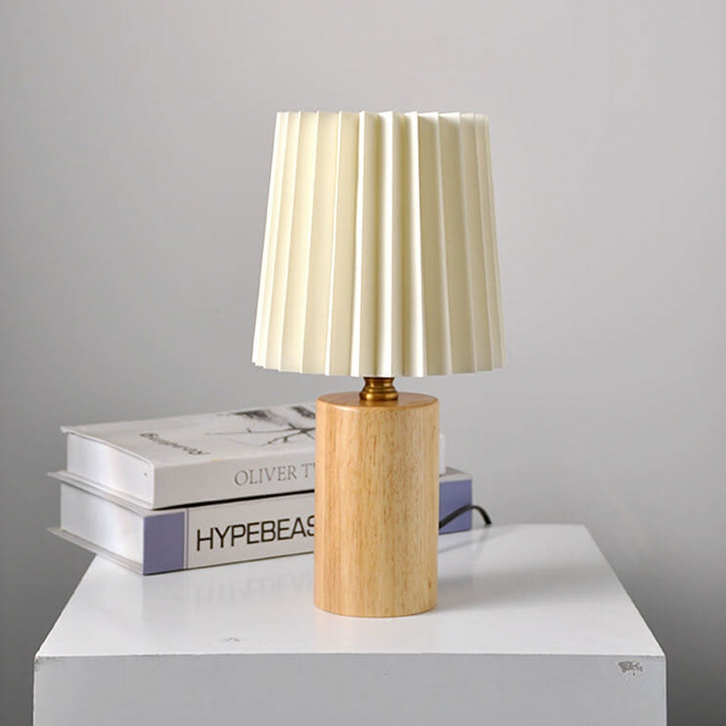 Table Lamp for Bedroom & Living Room | Pleated Shade Solid Wood Base Modern Lighting | Lologe