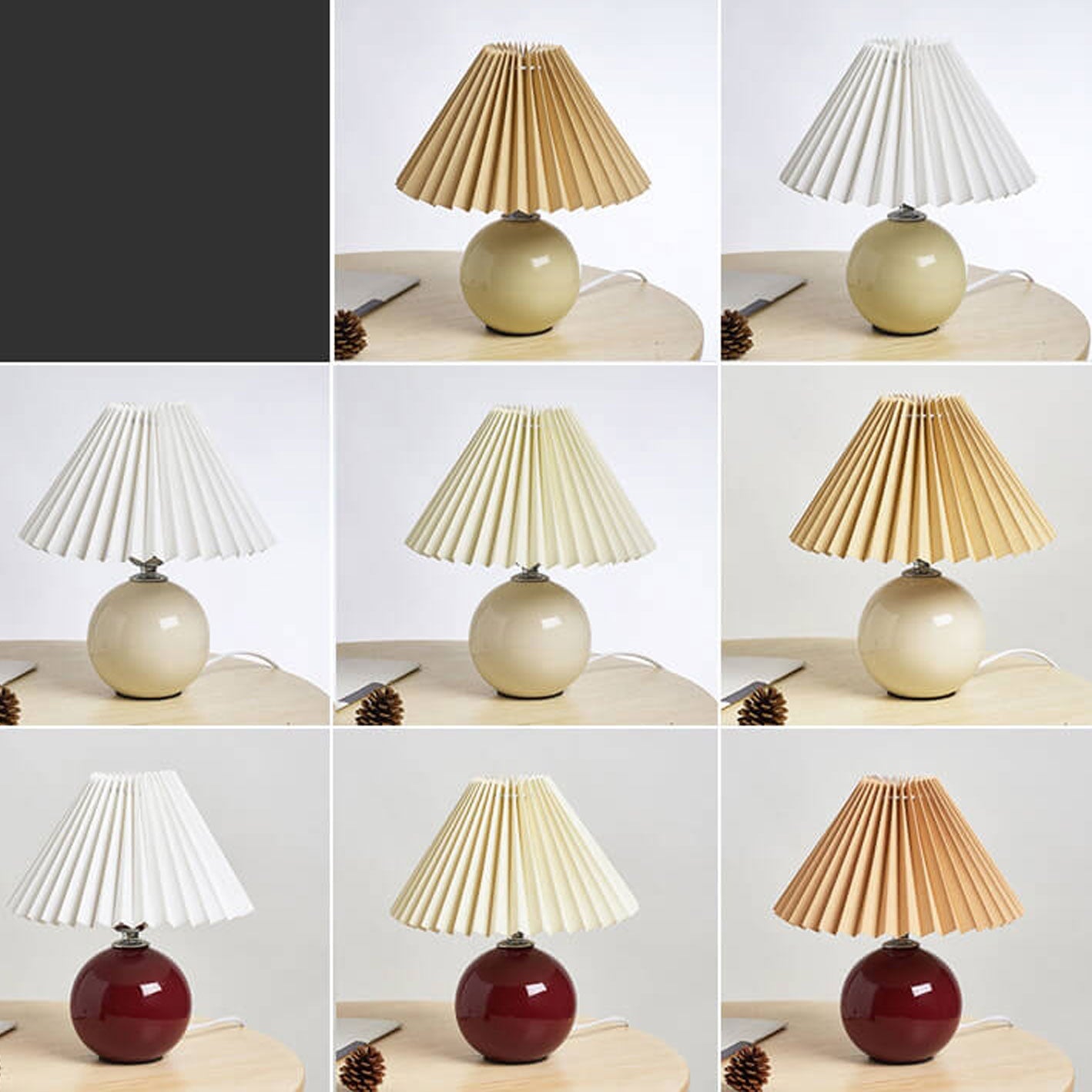 Table Lamp Bedroom Ceramic Pleated Shade | Minimalist Design | Lologe