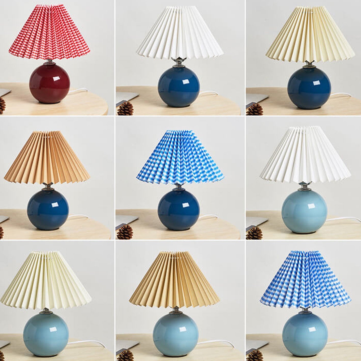 Table Lamp Bedroom Ceramic Pleated Shade | Minimalist Design | Lologe
