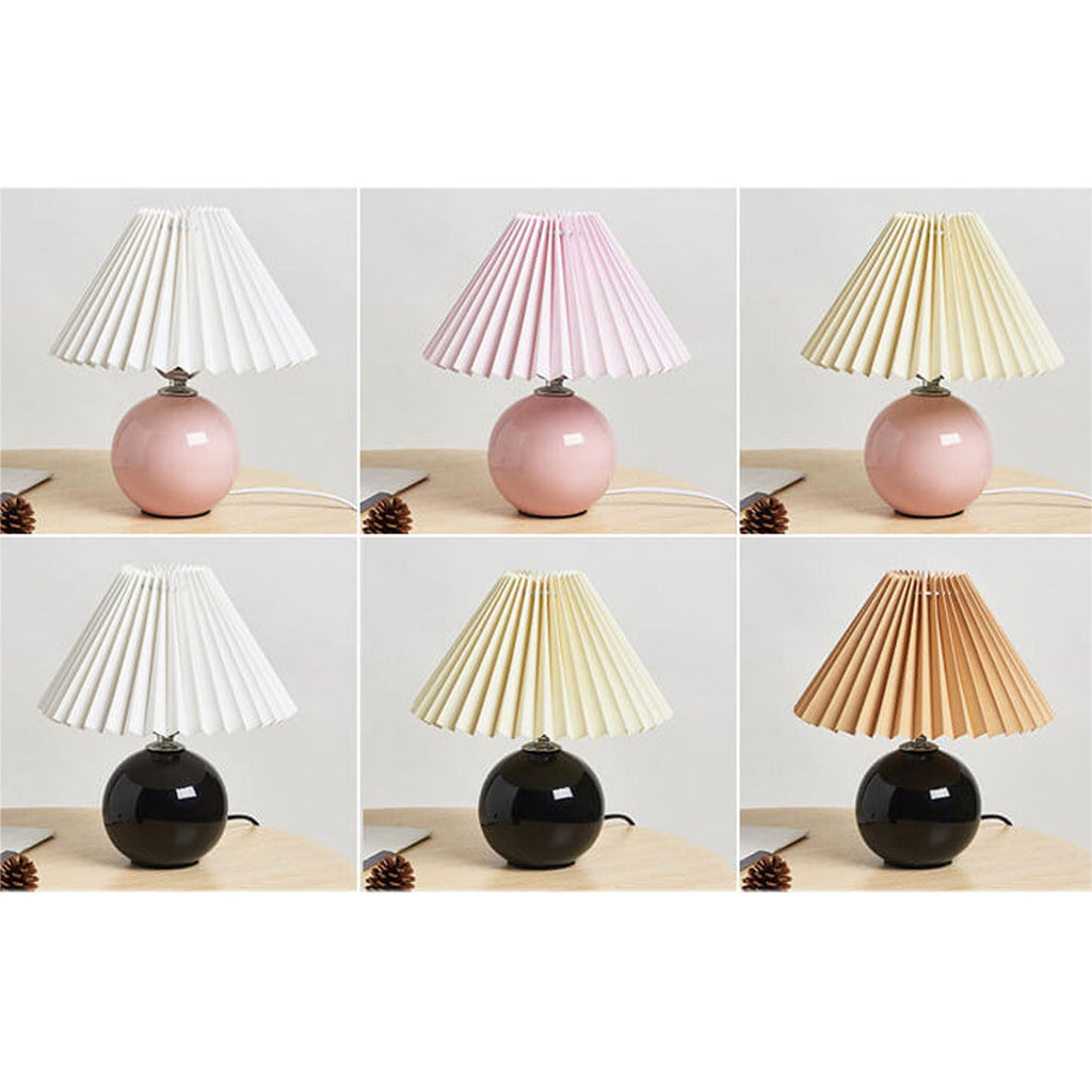 Table Lamp Bedroom Ceramic Pleated Shade | Minimalist Design | Lologe