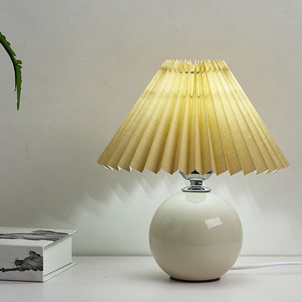 Table Lamp Bedroom Ceramic Pleated Shade | Minimalist Design | Lologe
