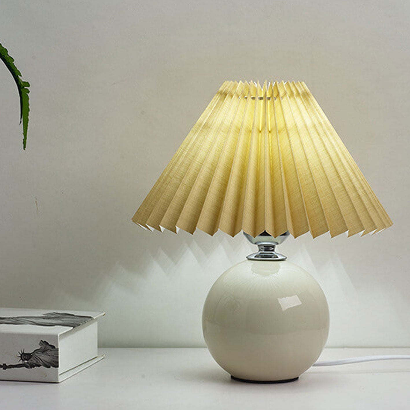 Table Lamp Bedroom Ceramic Pleated Shade | Minimalist Design | Lologe
