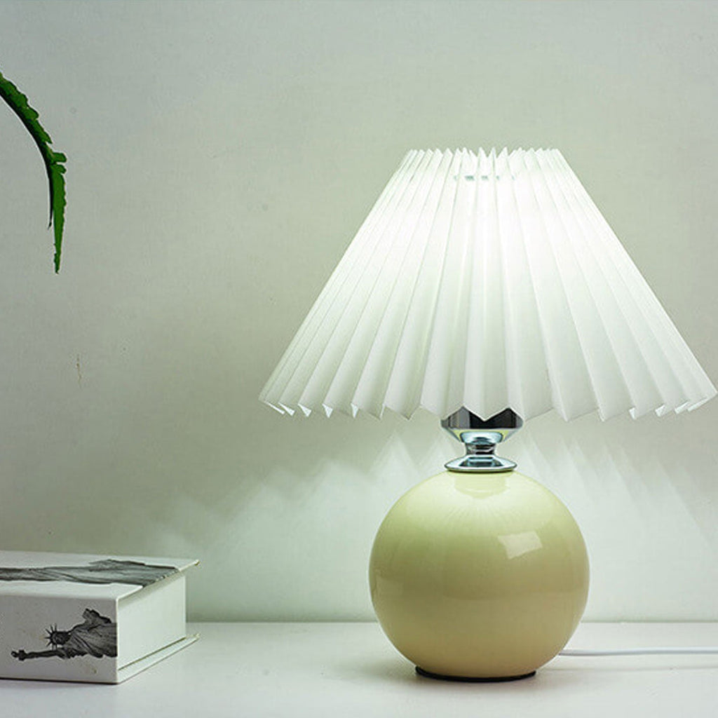 Table Lamp Bedroom Ceramic Pleated Shade | Minimalist Design | Lologe