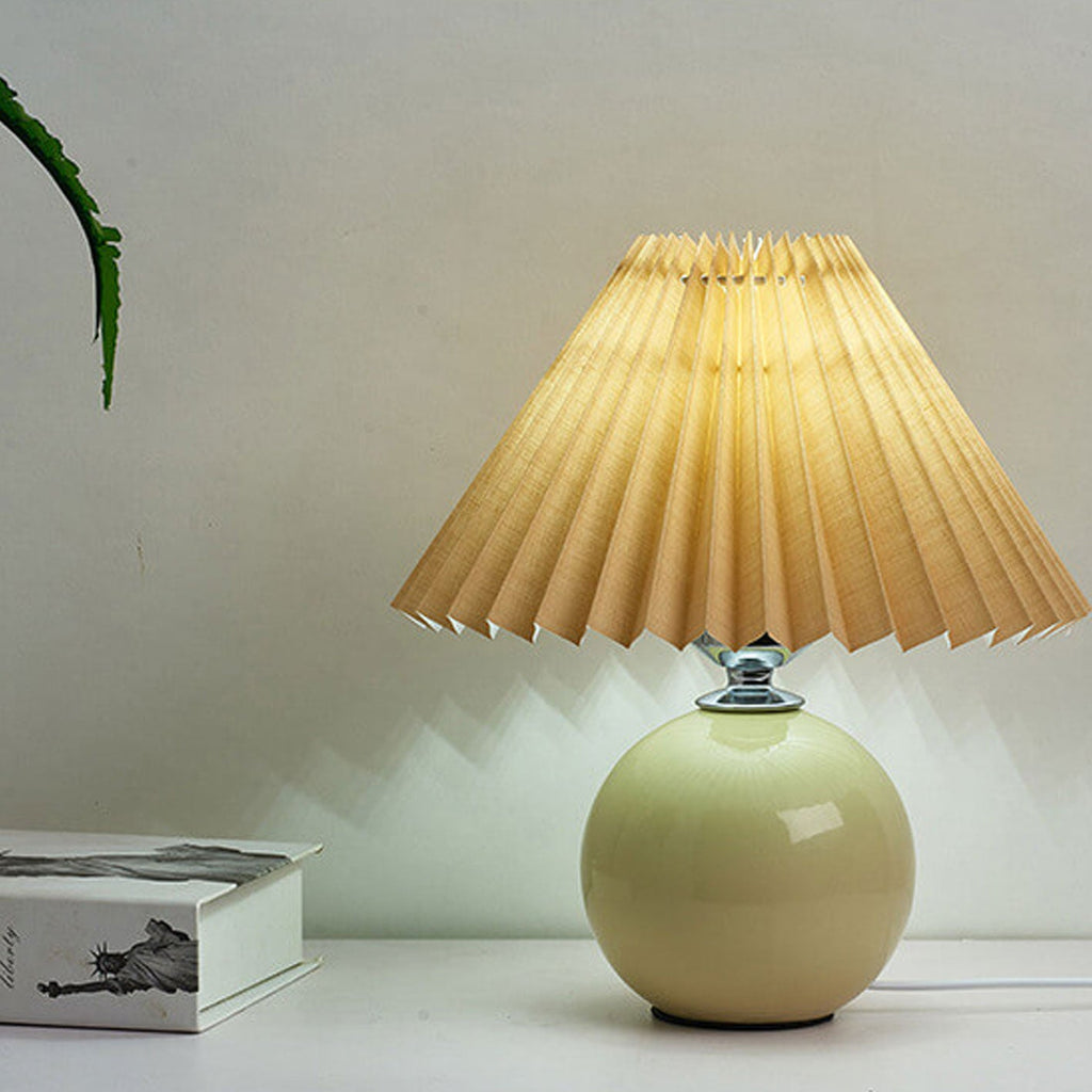 Table Lamp Bedroom Ceramic Pleated Shade | Minimalist Design | Lologe