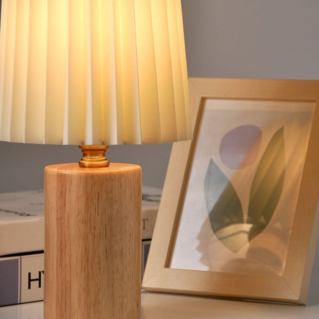 Table Lamp for Bedroom & Living Room | Pleated Shade Solid Wood Base Modern Lighting | Lologe