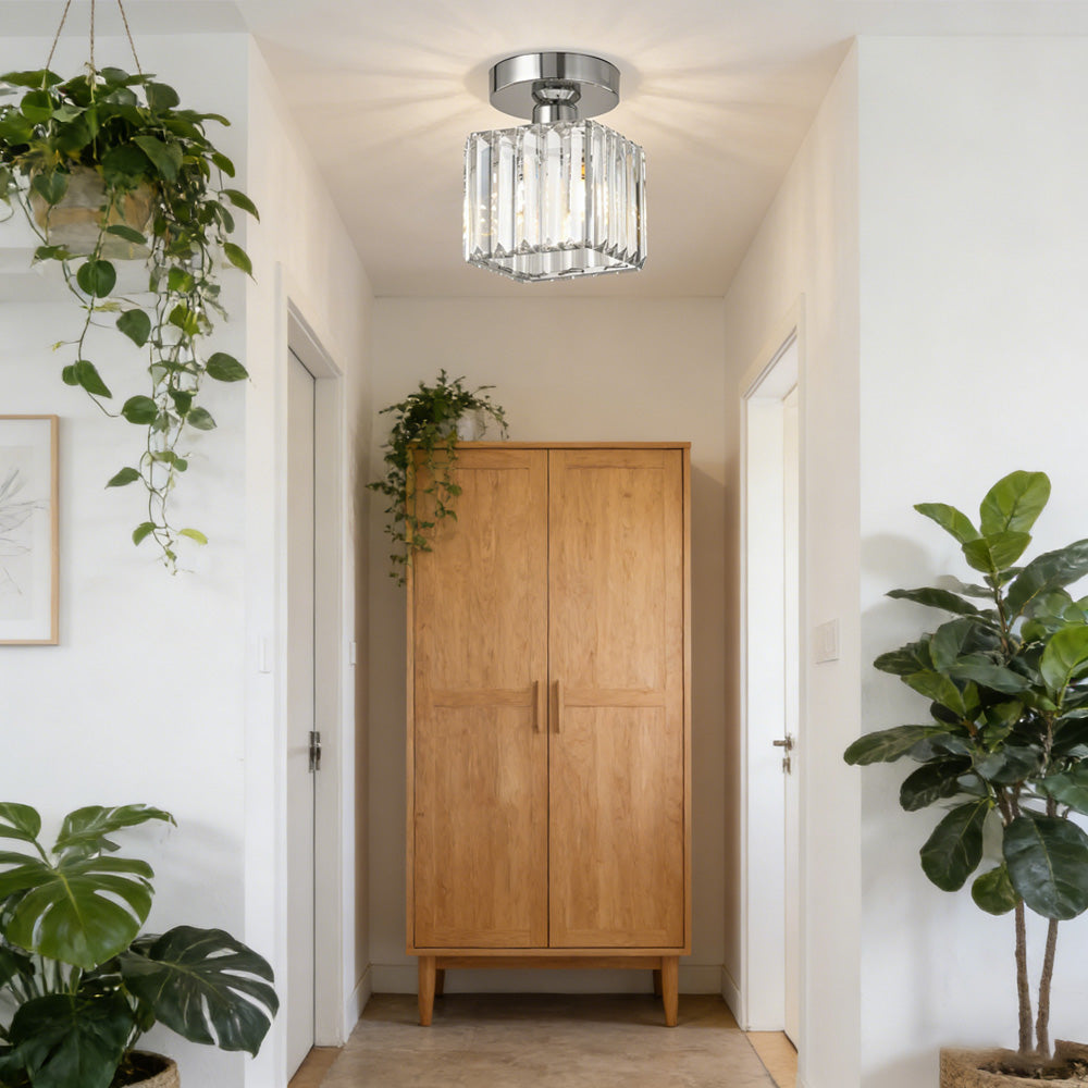 Crystal Silver Ceiling Light | Hallway | Flush Mount | Crystal Shade | Modern Glam Style | Round | Lologe